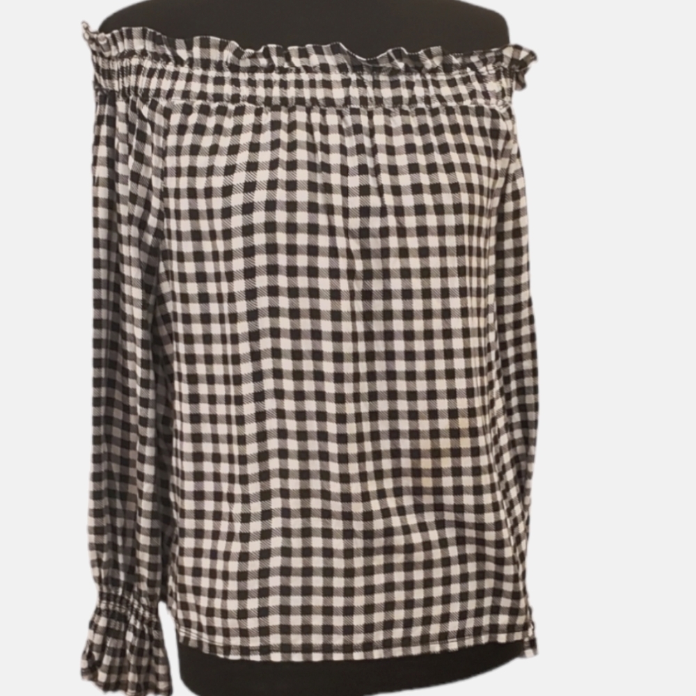 Love More. Peasant Top, Black and White. Size Medium